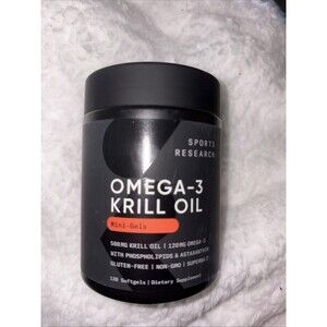 Sports Research Omega 3 Krill Oil New Sealed 120 softgels Exp 11/2028